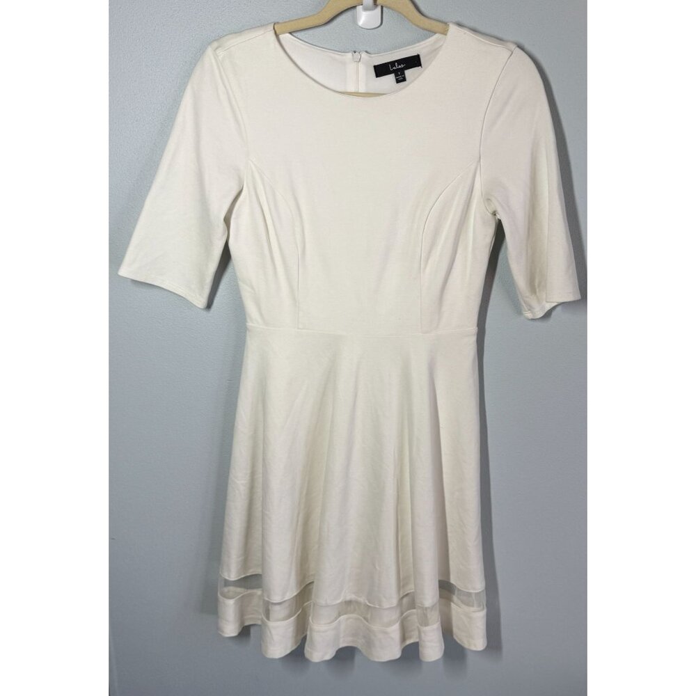 Lulus‎ Womens Skater Dress Lined Small White Mesh Detail Hem Mini White Party